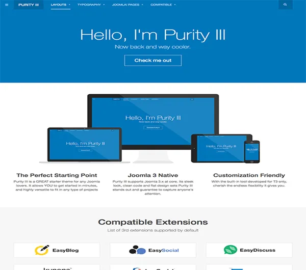 An illustrative screenshot of the Purity III Joomla template, showcasing its robust features and elegant design