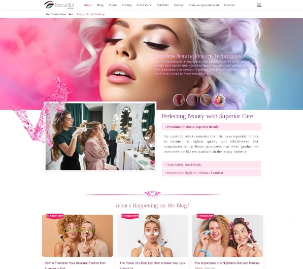 Zrzut ekranu szablonu Joomla DD Makeup Studio 123 dla salonów kosmetycznych i makijażu.