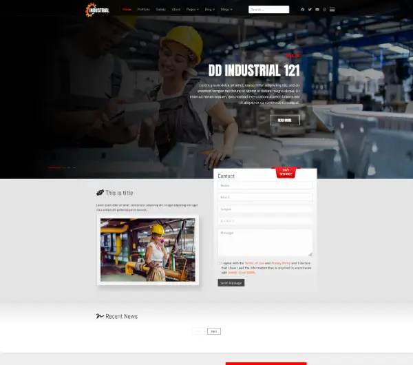 Zrzut ekranu szablonu Joomla DD Industrial 121 dla firm przemysłowych.